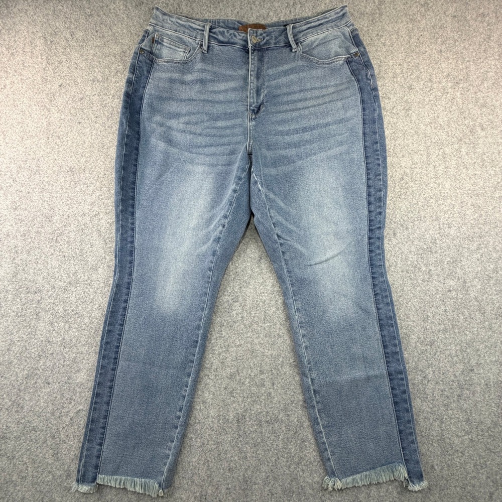 Judy Blue Slim Fit Two Tone Side Stripe Frayed Hem Jeans 20W JB88536 MD